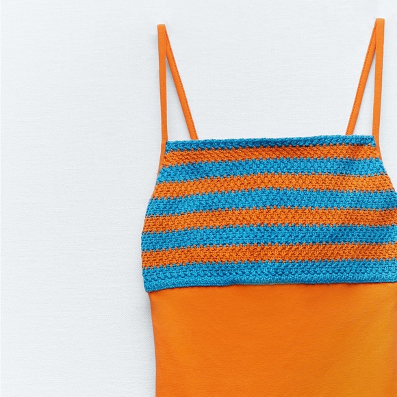 Zara woman orange matching bodysuit with crochet details NWT - Picture 5 of 5